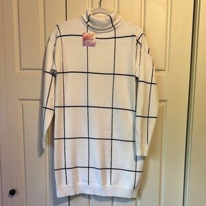 Chicwish White and Black Grid Turtleneck Sweater